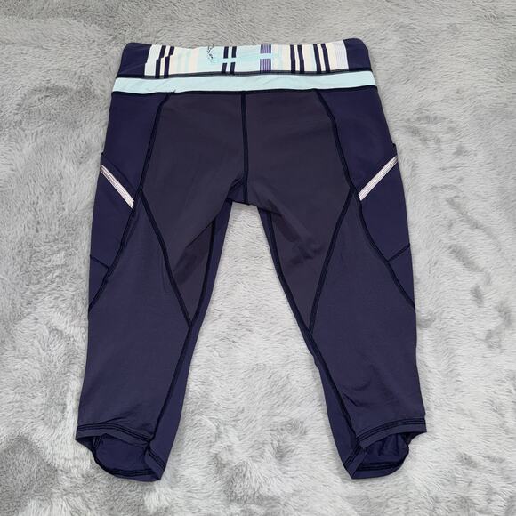 Lululemon Pants Womens 10 Purple Black Pace Rival Crop Activewear Side Pockets - Picture 8 of 11